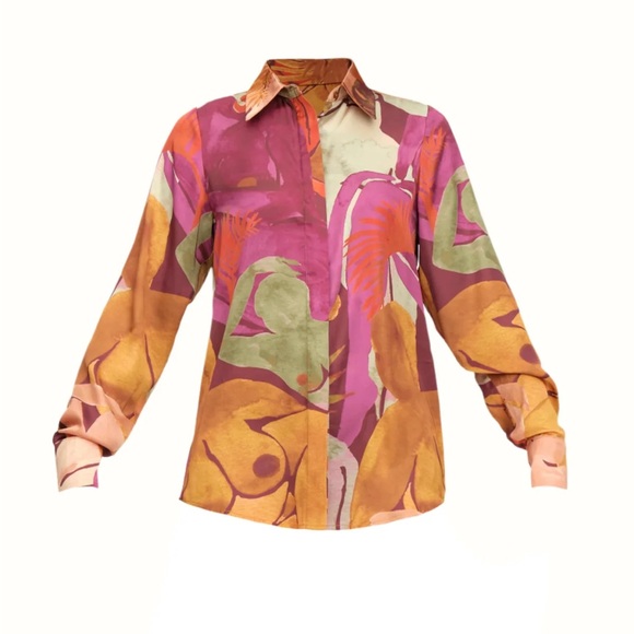 NWT Andrea Iyamah Artsy Eve Multicolor Long Sleeve Button Down Shirt M - Picture 2 of 6